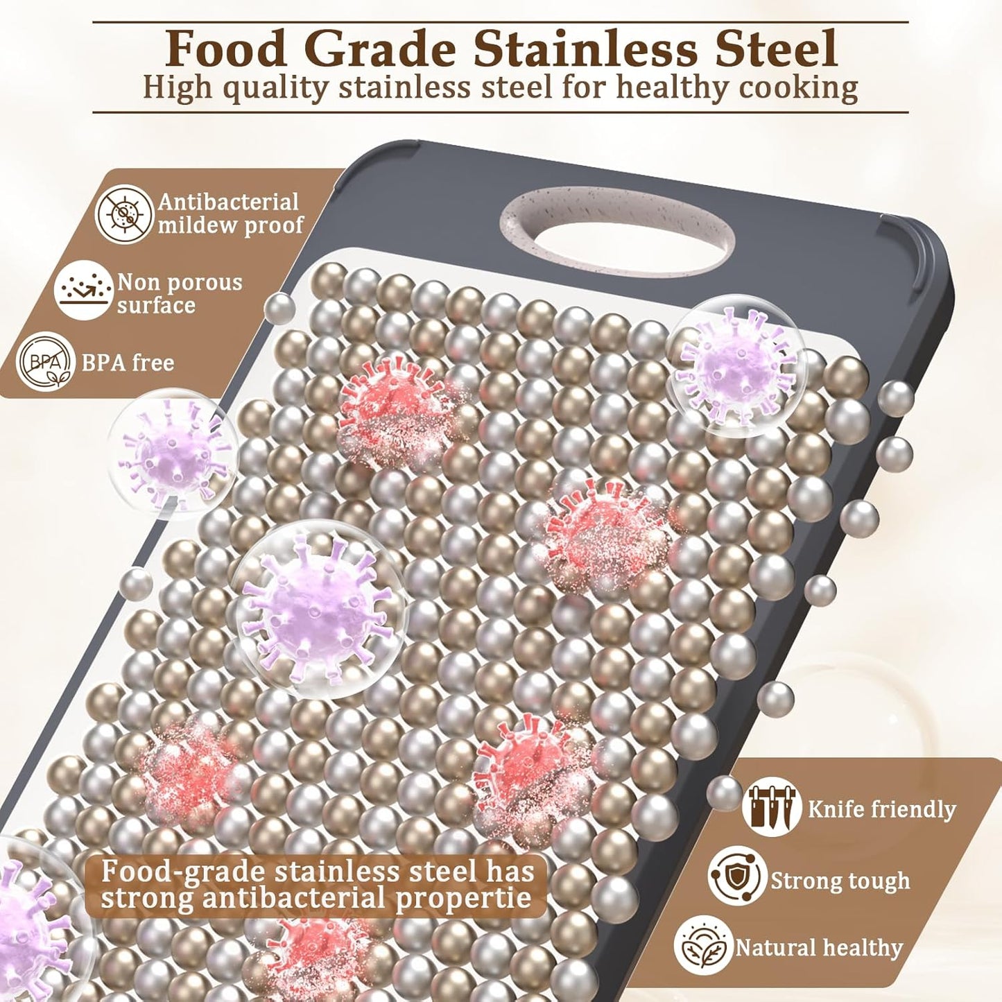 Cutting Board for Kitchen, Stainless Steel Cutting Board Double Sided for Chopping Meat/Vegetables, Stainless Steel/Wheat Straw PP, Kitchen Gifts Easy to Clean Large 16”×11”