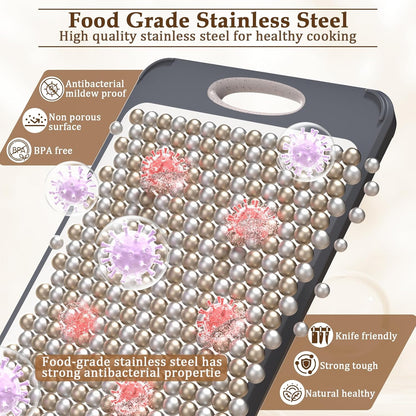 Cutting Board for Kitchen, Stainless Steel Cutting Board Double Sided for Chopping Meat/Vegetables, Stainless Steel/Wheat Straw PP, Kitchen Gifts Easy to Clean Large 16”×11”