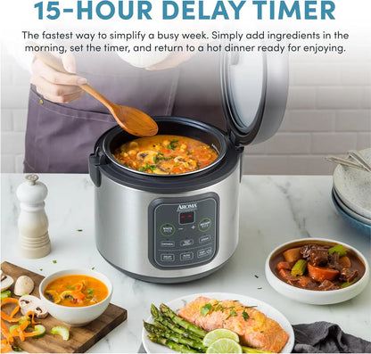 Professional Digital Rice Cooker, Multicooker, 4-Cup (Uncooked) / 8-Cup (Cooked), Steamer, Slow Cooker, Grain Cooker, 2Qt, Stainless Steel Exterior, ARC-994SG