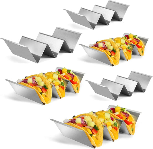 Taco Holders Set of 6, Taco Stand, Stainless Steel Taco Holder, with Easy-Access Handle, Each Can Hold 2 to 3 Tortillas, Oven Safe for Baking, Dishwasher Safety