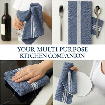 Kitchen Towel Set, 6 Pack 100% Cotton Hand Towels for Kitchen, Dish Towels for Drying Dishes, Lint Free, 14"X25", Good for Cleaning Windows, Ceramic Surface, Glass Stovetops - Blue Chambray