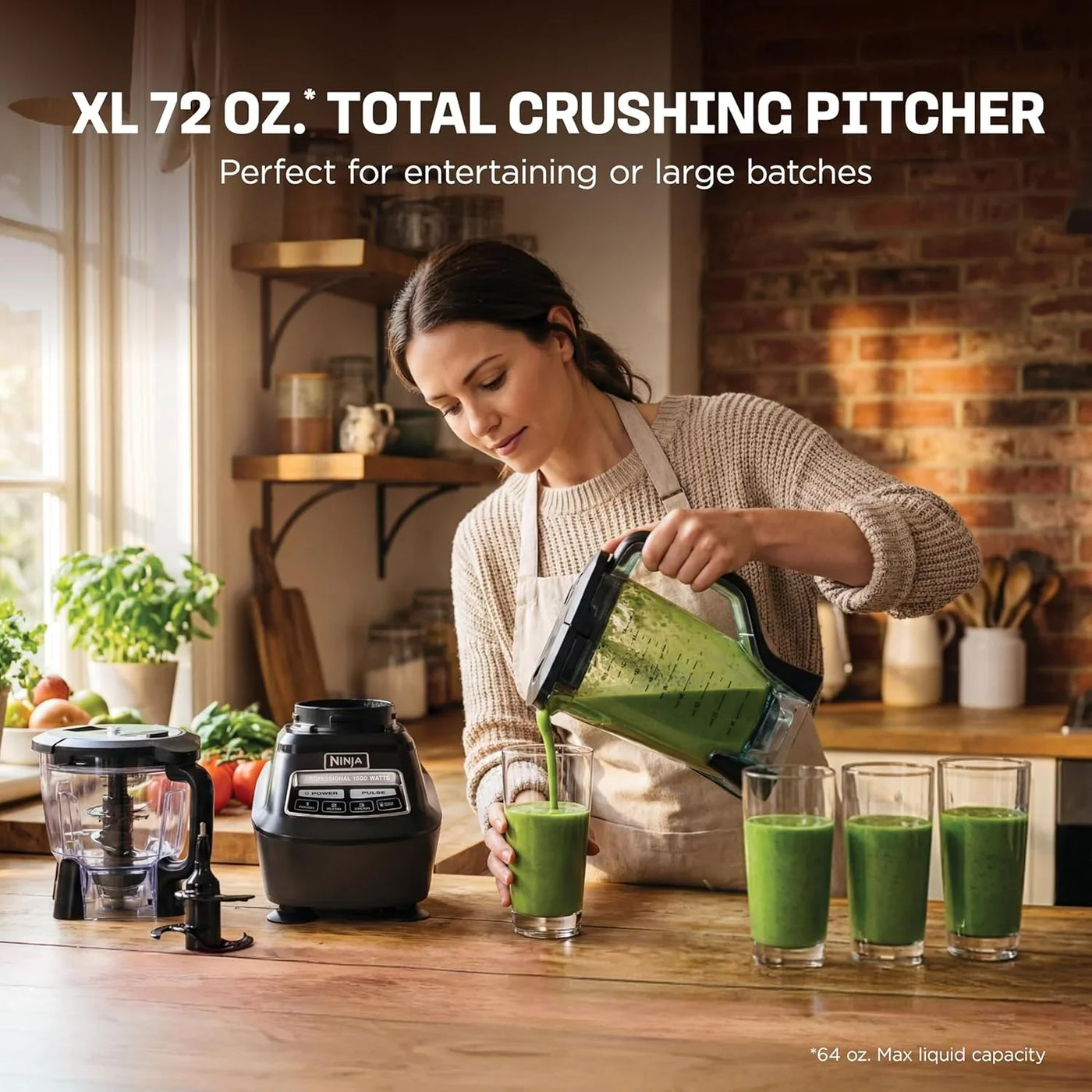 Kitchen System | All-In-One Food Processor & Blender for Smoothies | Includes Pitcher, (2) 16 Oz. To-Go Cups & 8-Cup Bowl | Makes Salsa, Dough, Shakes, & Frozen Drinks | 1500W | Black | BL770