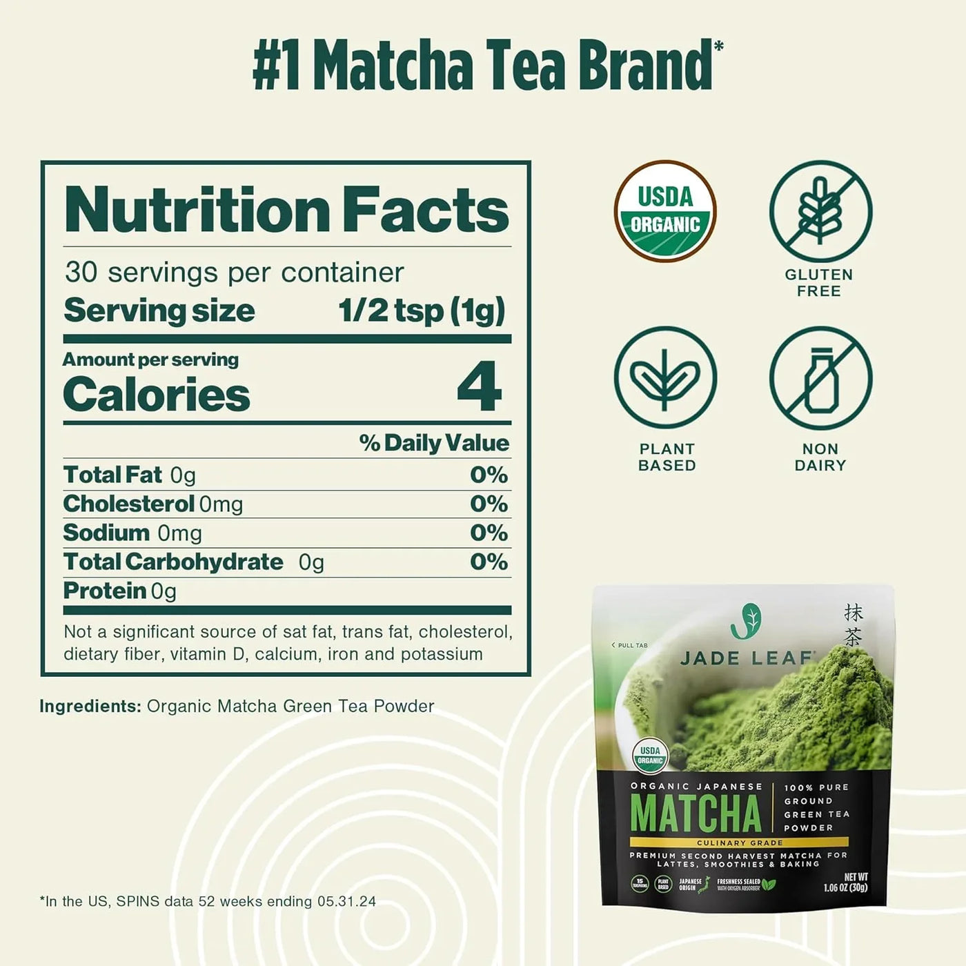 Organic Culinary Grade Matcha Powder - Japanese Green Tea for Baking, Smoothies, Lattes, and Skin Care, 30G / 1.06 Ounce (Pack of 1)