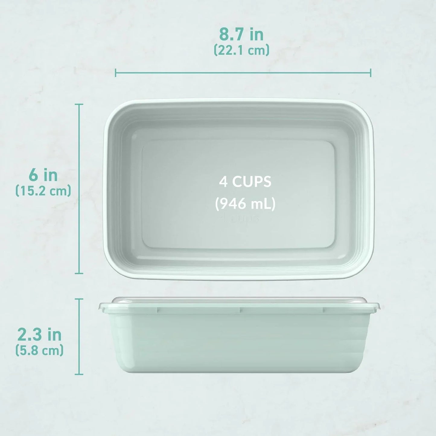 Prep - 20-Piece 1-Compartment Reusable Meal Prep Containers with Lids, PFAS & BPA Free Materials, Durable, Microwave, Freezer, & Dishwasher Safe to Go Food Storage (Mint)