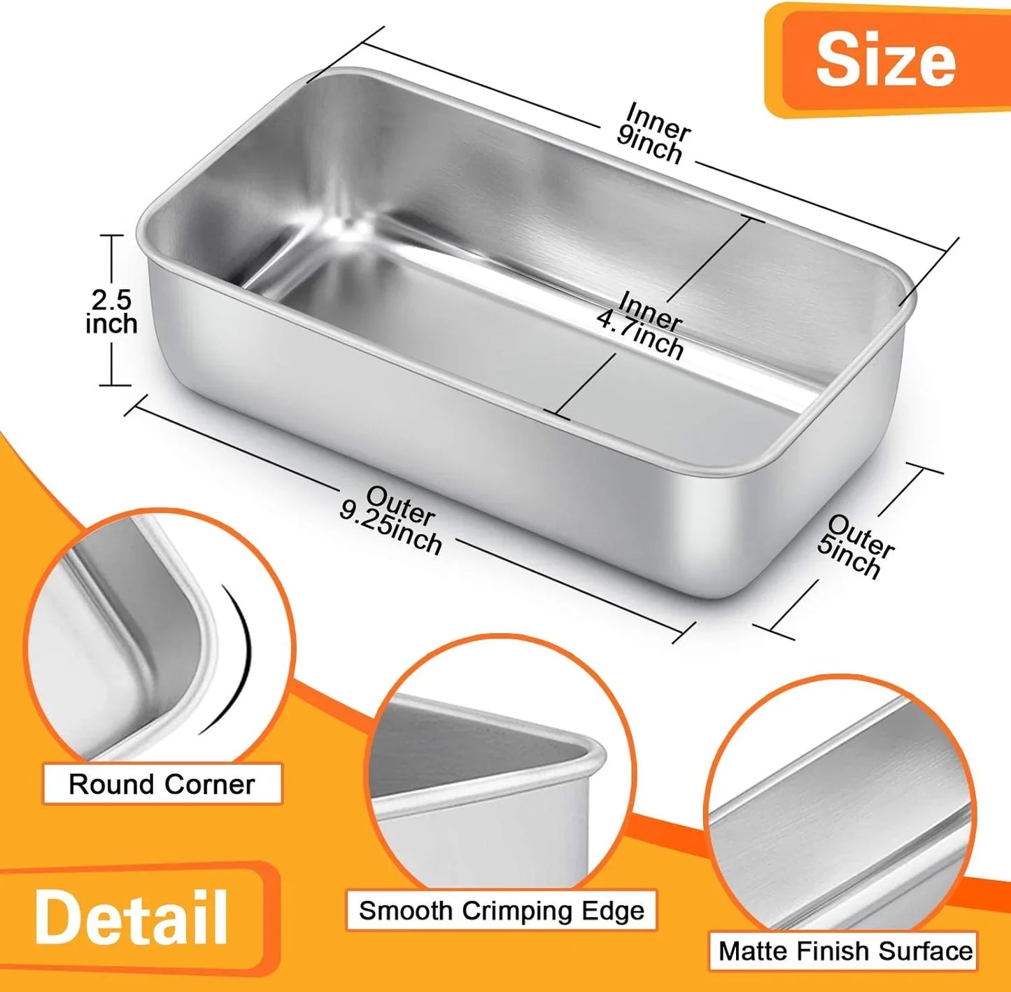 Loaf Pan for Baking Bread, 9 X 5 Inch Stainless Steel Baking Loaf Pans, Metal Bakeware for Bread Meatloaf Cake Brownies, Healthy & Non Toxic, Easy Release & Dishwasher Safe - Set of 3