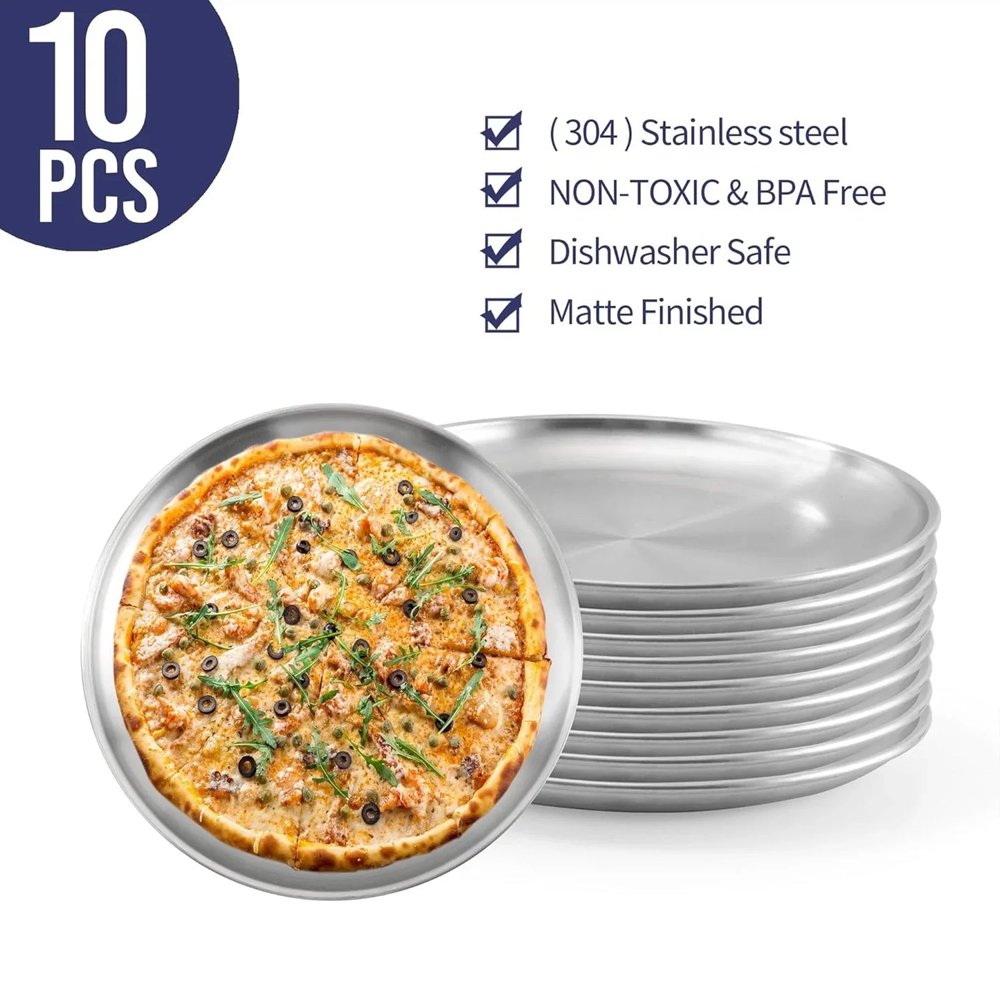 10 Pack 12 Inch Stainless Steel Pizza Pan, Non Stick Pizza Pans for Oven Baking, round Pizza Baking Trays Bulk