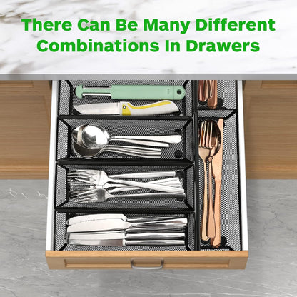 Silverware Drawer Organizer, Silverware Organizer for Drawer, 6 Pack Utensil Organizer for Kitchen Drawers, Kitchen Drawer Organizer for Large Utensils with Interlocking Arm (9.6 * 3 * 2 Inch)