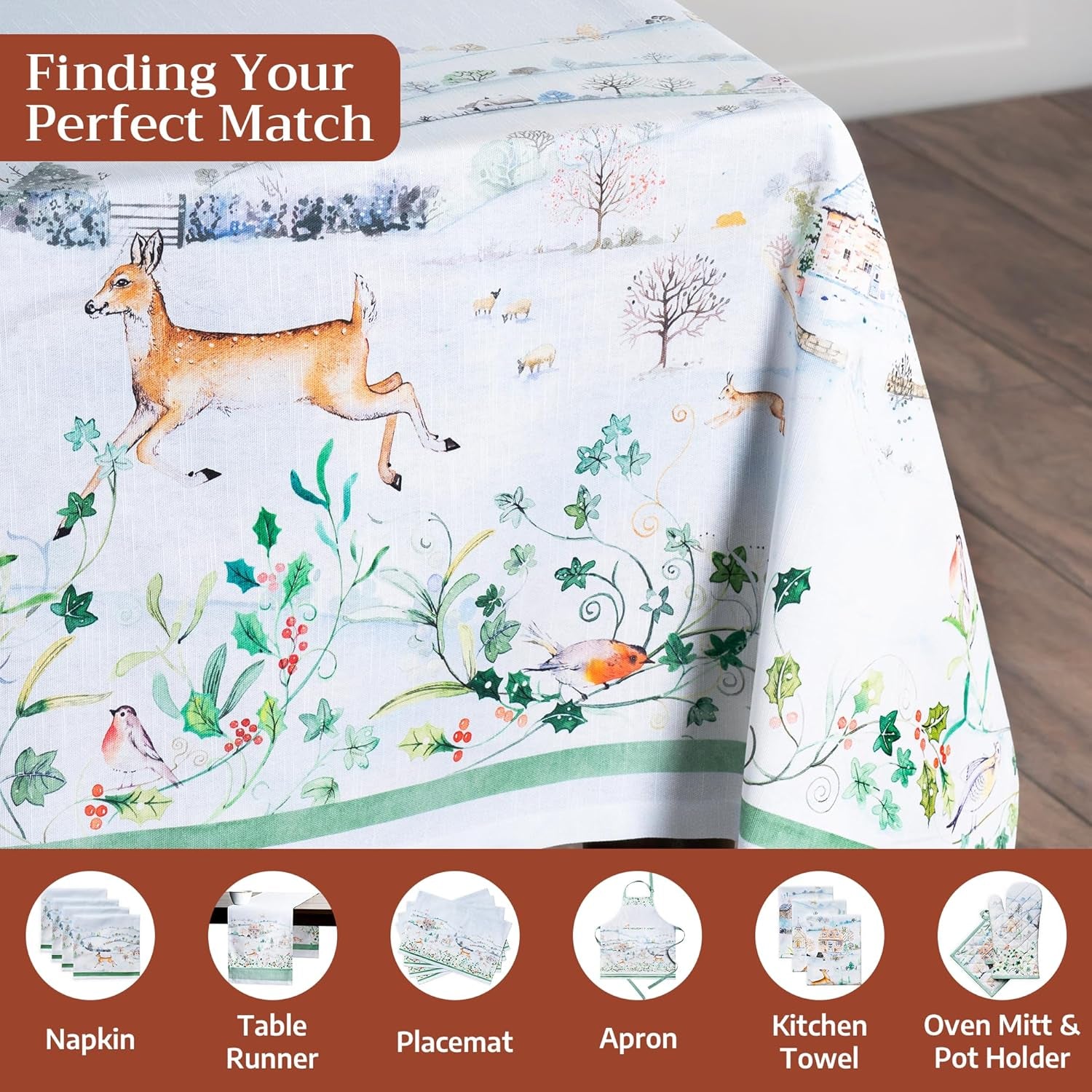 Table Cloth Rectangle Table 100% Cotton 60 X 108 Inches Fall Tablecloth Reusable Everyday Use for Thanksgiving Christmas Decorations Dining Farmhouse Party (Snowy World)