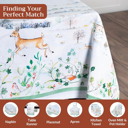 Table Cloth Rectangle Table 100% Cotton 60 X 108 Inches Fall Tablecloth Reusable Everyday Use for Thanksgiving Christmas Decorations Dining Farmhouse Party (Snowy World)