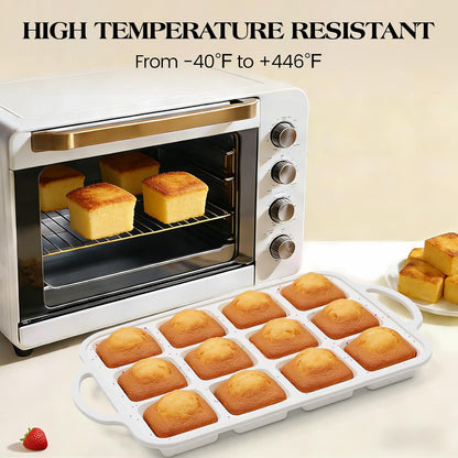 2 Pcs Brownie Pan with Dividers Silicone Nonstick Mini Individual 12 Cup Square Muffin Cupcake Pans with Metal Reinforced Frame(Cream)