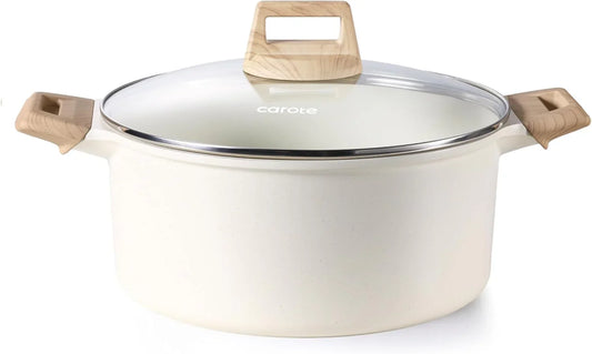 6 Qt Nonstick Stock Pot with Lid Soup Pot, 6 Quart Casserole with Lid, Easy to Clean Non Stick Cooking Pot Cookware PFOA Free, White Granite