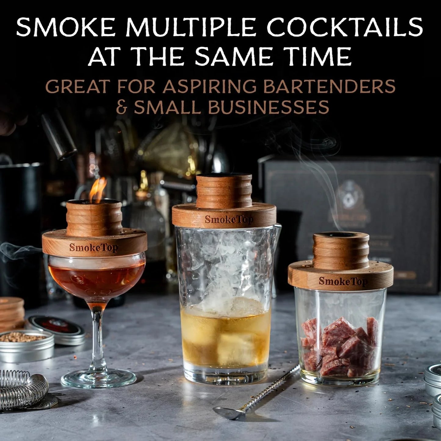 Smoketop® Cocktail Smoker Kit 5 Pack - Old Fashioned Chimney Drink Smoker for Cocktails, Whiskey, & Bourbon with 2Oz Sample Wood Chips - by Middleton Mixology