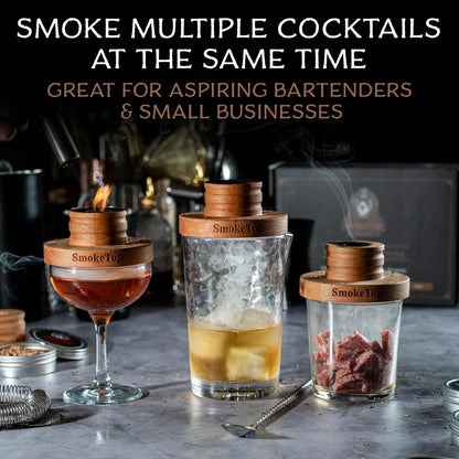 Smoketop® Cocktail Smoker Kit 5 Pack - Old Fashioned Chimney Drink Smoker for Cocktails, Whiskey, & Bourbon with 2Oz Sample Wood Chips - by Middleton Mixology