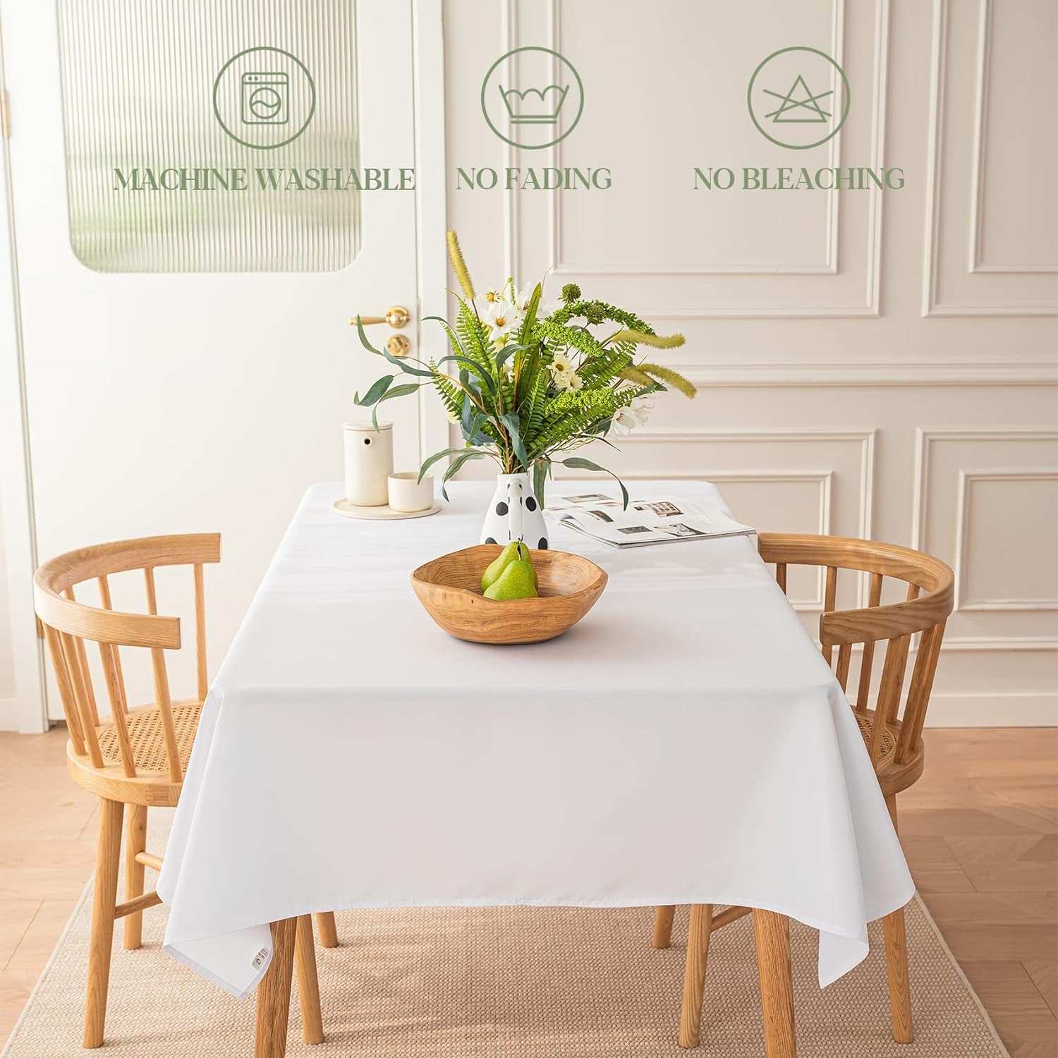 Table Cloth White 60X84 Inch Tablecloth for 6 Foot Rectangle Tables Outdoor Washable Wrinkle Free and Spillproof Polyester Tablecloth for Festival Camping Picnic Party Cover