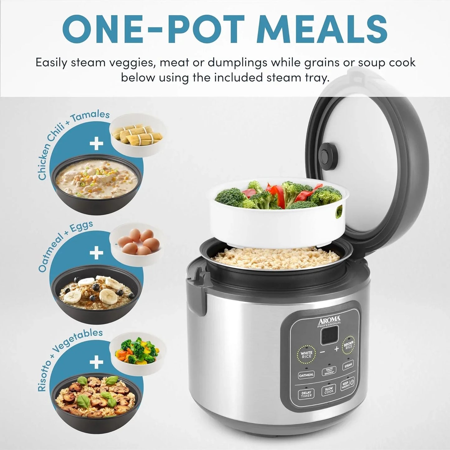 Professional Digital Rice Cooker, Multicooker, 4-Cup (Uncooked) / 8-Cup (Cooked), Steamer, Slow Cooker, Grain Cooker, 2Qt, Stainless Steel Exterior, ARC-994SG