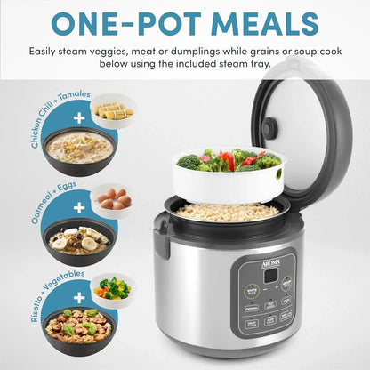 Professional Digital Rice Cooker, Multicooker, 4-Cup (Uncooked) / 8-Cup (Cooked), Steamer, Slow Cooker, Grain Cooker, 2Qt, Stainless Steel Exterior, ARC-994SG