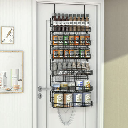6-Tier Spice Rack Organizer with Door Hook, Wall Mounted & over the Door Spice Racks for Kitchen Pantry Door Cabinet, Two Size, Large Capacity, Black