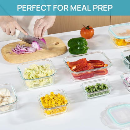 8 Pack Glass Food Storage Containers with Airtight Lids, Glass Meal Prep Containers, Lunch Office Meal for Microwave, Oven, Freezer and Dishwasher, BPA Free