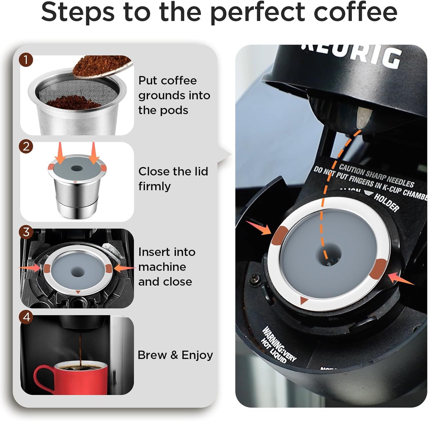 Reusable K Cups and Coffee Pods,Universal Stainless Steel K Cups for Keurig 2.0 and 1.0 Coffee Makers Machine(2Pack)