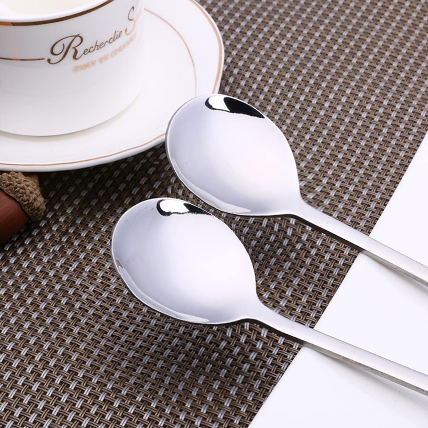 Spoons, 8 Pieces Korean Spoon, 8.5 Inch Stainless Steel Table Soup Spoons with Long Handles for Home, Kitchen, or Restaurant Flatware Set