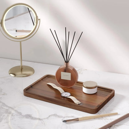 2 Pack Acacia Wood Serving Tray,9.8X5.9 Inch Decorative Trays Platter for Coffee Table,Living Room,Bar,Party,Mini Charcuterie Boards Cheese Board,Home Decor