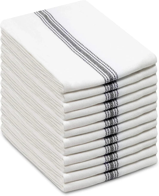 - Scandia Stripe 12 Pack - Pure Cotton - Professional Commercial Restaurant Grade Kitchen Dish Tea Towel Cloth Napkins - Low Lint Sturdy Weave - Reusable - 16X28-30 Ounces - Charcoal
