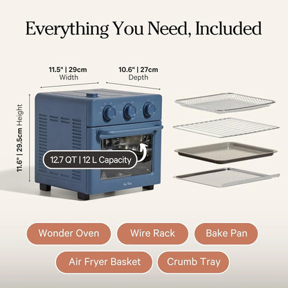 Wonder Oven | 6-In-1 Stainless Steel Air Fryer Toaster Oven Combo with Basket, Rack, Pan & Tray | Compact 13 QT Countertop Capacity - Toast, Roast, Bake, Reheat, Broil & Steam | Blue Salt