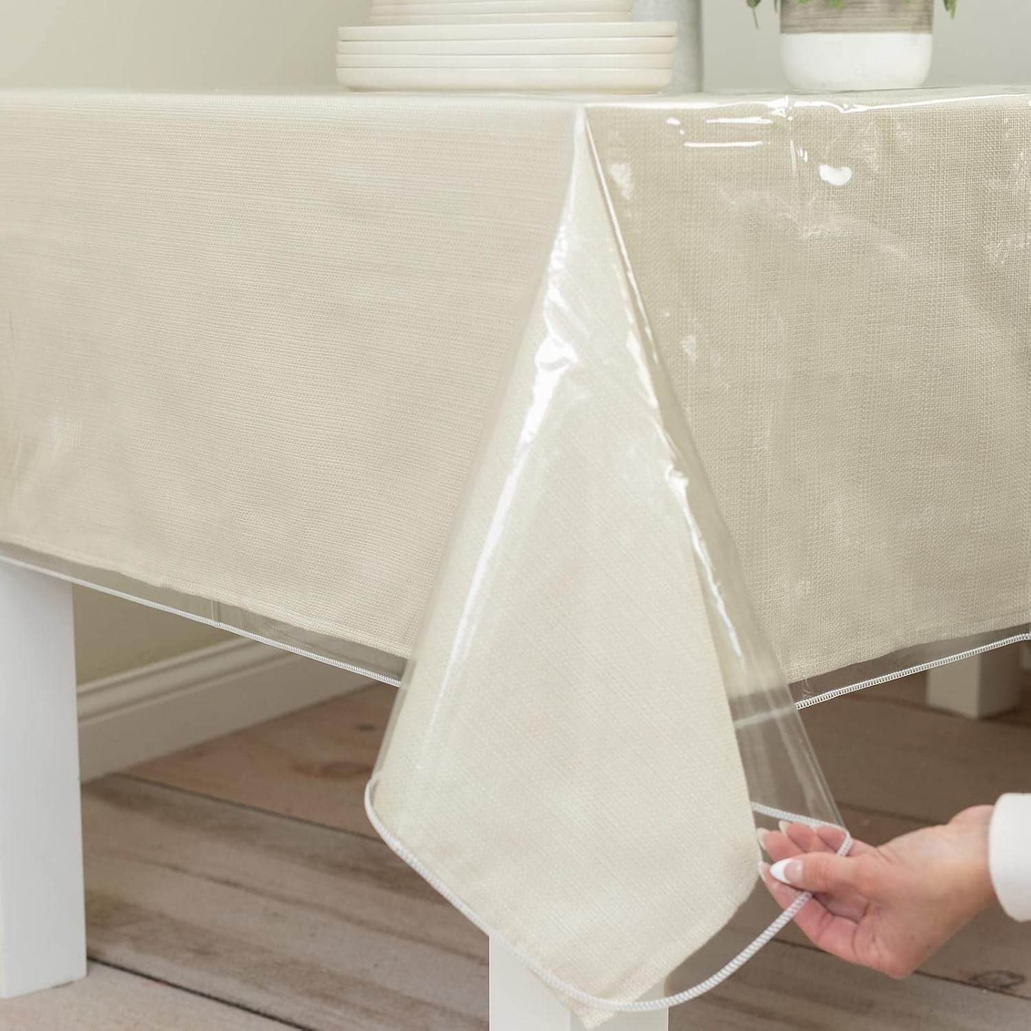 Heavy Duty Crystal Clear Plastic 100% Waterproof Tablecloth Protector, Vinyl PVC Table Cloth, Oil Spill Proof Wipe Clean Table Cover for Dining Tables (60" X 124" Rectangular/Oblong)