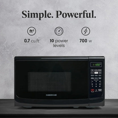 0.7 Cu. Ft. Countertop Microwave Oven – 700 Watts Power, Auto Cook Settings, Defrost, Easy Clean and Child Safety Lock - Black