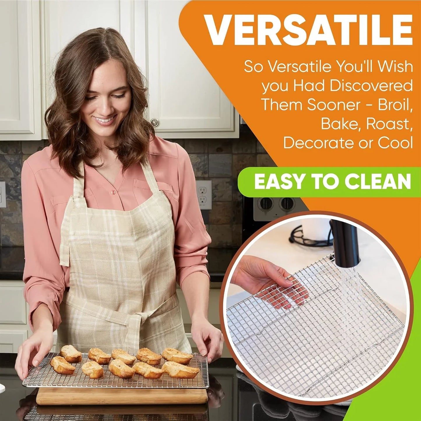 10 X 15 Inch Stainless Steel Cooling Rack for Cooking & Baking - Heavy Duty Cookie Cooling Rack for Kitchen - Oven Safe - Fits Jelly Roll Pan - Dishwasher Safe