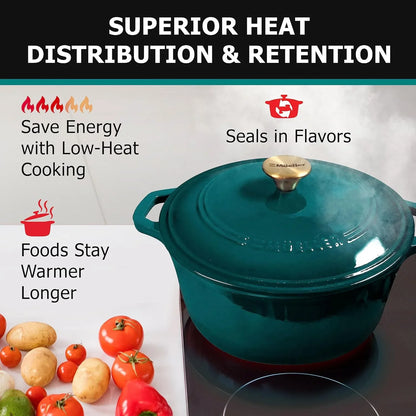 Mueller Duracast 6 Quart Enameled Cast Iron Dutch Oven Pot with Lid, Heavy-Duty, Oven Safe up to 500° F & across All Cooktops, Wedding Registry Ideas & Gifts, Emerald