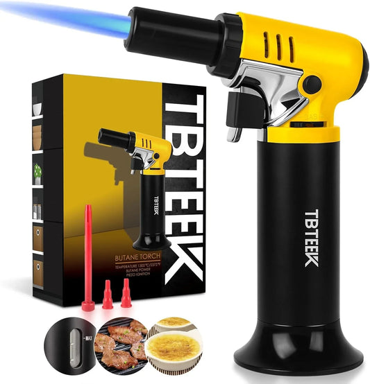 Butane Torch with Fuel Gauge T907, One-Hand Operation Kitchen Torch Lighter with Adjustable Flame for BBQ, Baking, Brulee Creme, Crafts and Soldering(Butane Gas Not Included)