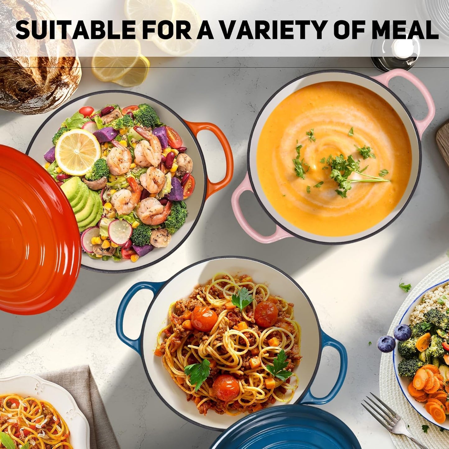 5QT Enameled Cast Iron Dutch Oven for Bread Baking with Lid, Sourdough Baking Supplies with Proofing Basket, Bread Making Tools Set, Heavy-Duty Cookware for Braising, Stews, Roasting (Orange)