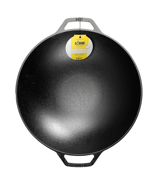 14 Inch Cast Iron Wok with Dual Loop Handles – PFAS FREE Pre-Seasoned Family Size Stir Fry Pan – Stovetop & Oven Safe Heavy Duty High-Heat Retention Wok – Made in USA