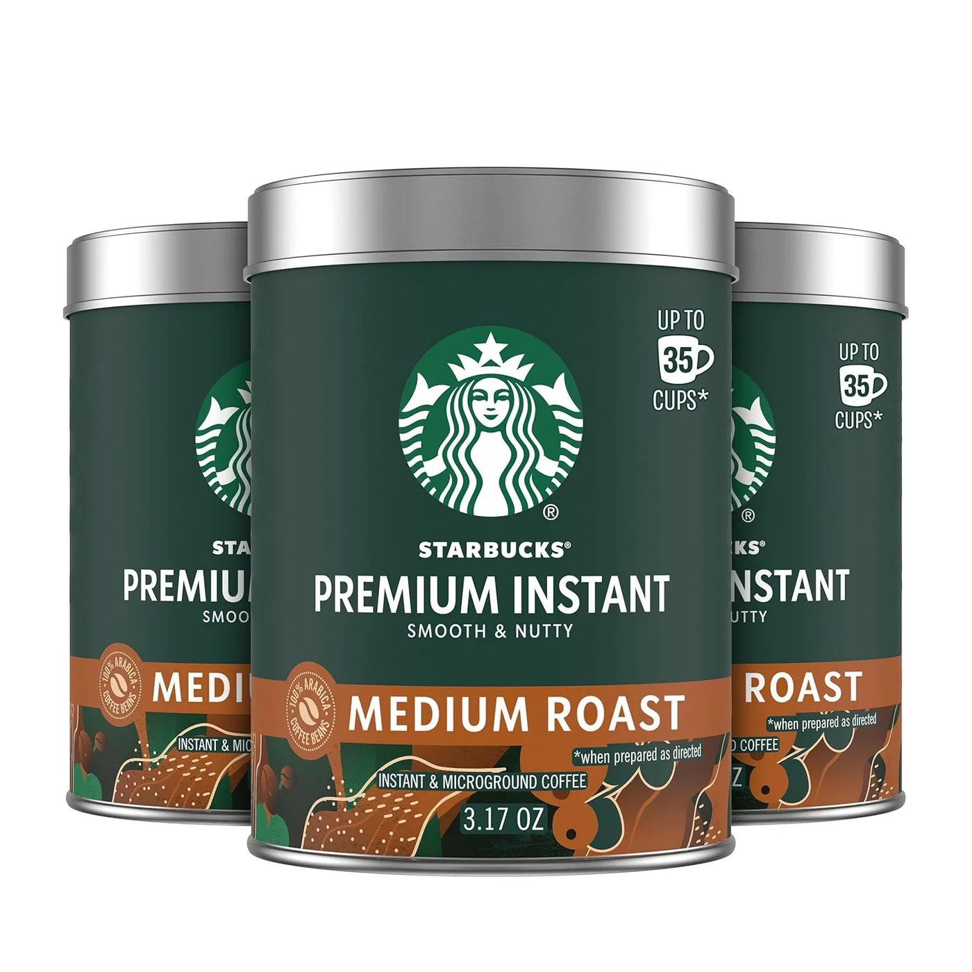 Premium Instant Coffee, Medium Roast Coffee, Arabica Beans, Three 3.17 Oz Tins