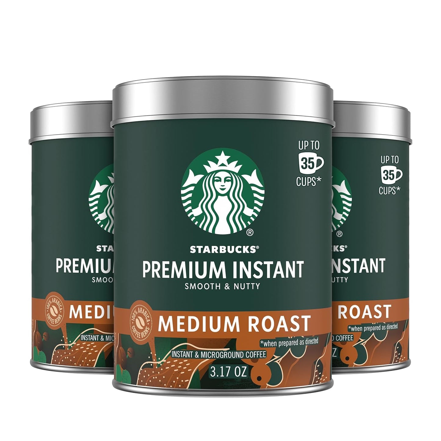 Premium Instant Coffee, Medium Roast Coffee, Arabica Beans, Three 3.17 Oz Tins