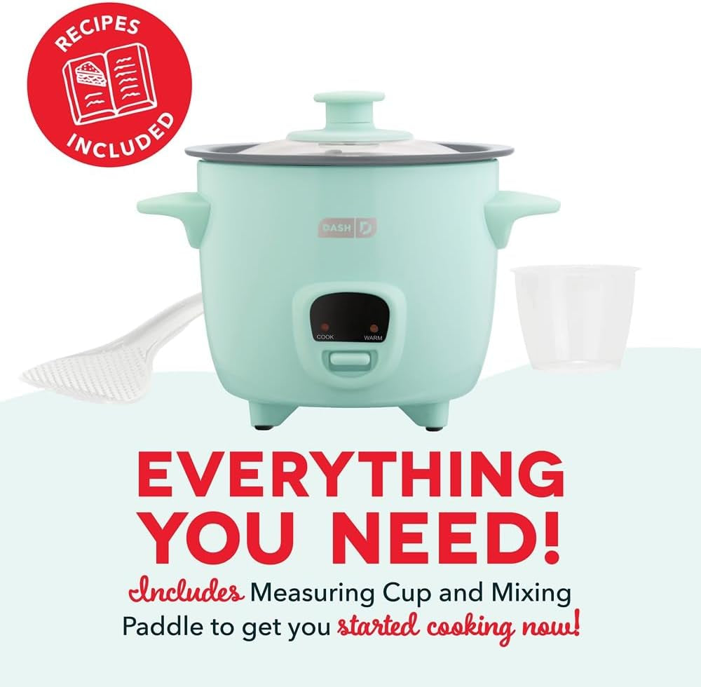 Mini Ceramic Rice Cooker - Designed for Single-Serve Cooking - Compact Rice Cooker with Nonstick Removable Pot, Keep Warm Function & Easy-To-Clean Sleek Design - Aqua Ceramic