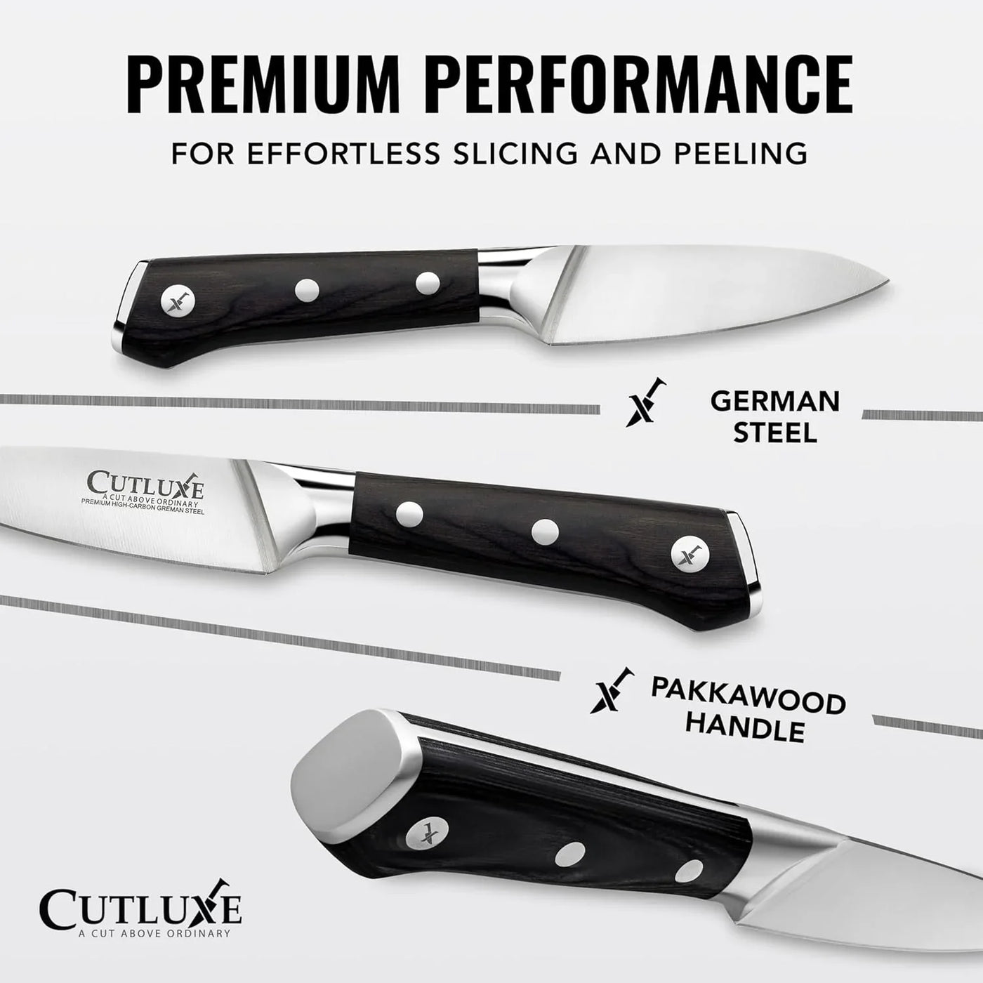 Paring Knife Set – 4" Fruit and 3" Peeling Knives – Small Knife with Razor Sharp Blade – High Carbon German Steel, Full Tang & Ergonomic Handle Design – Artisan Series