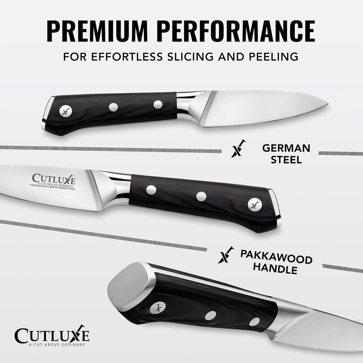 Paring Knife Set – 4" Fruit and 3" Peeling Knives – Small Knife with Razor Sharp Blade – High Carbon German Steel, Full Tang & Ergonomic Handle Design – Artisan Series