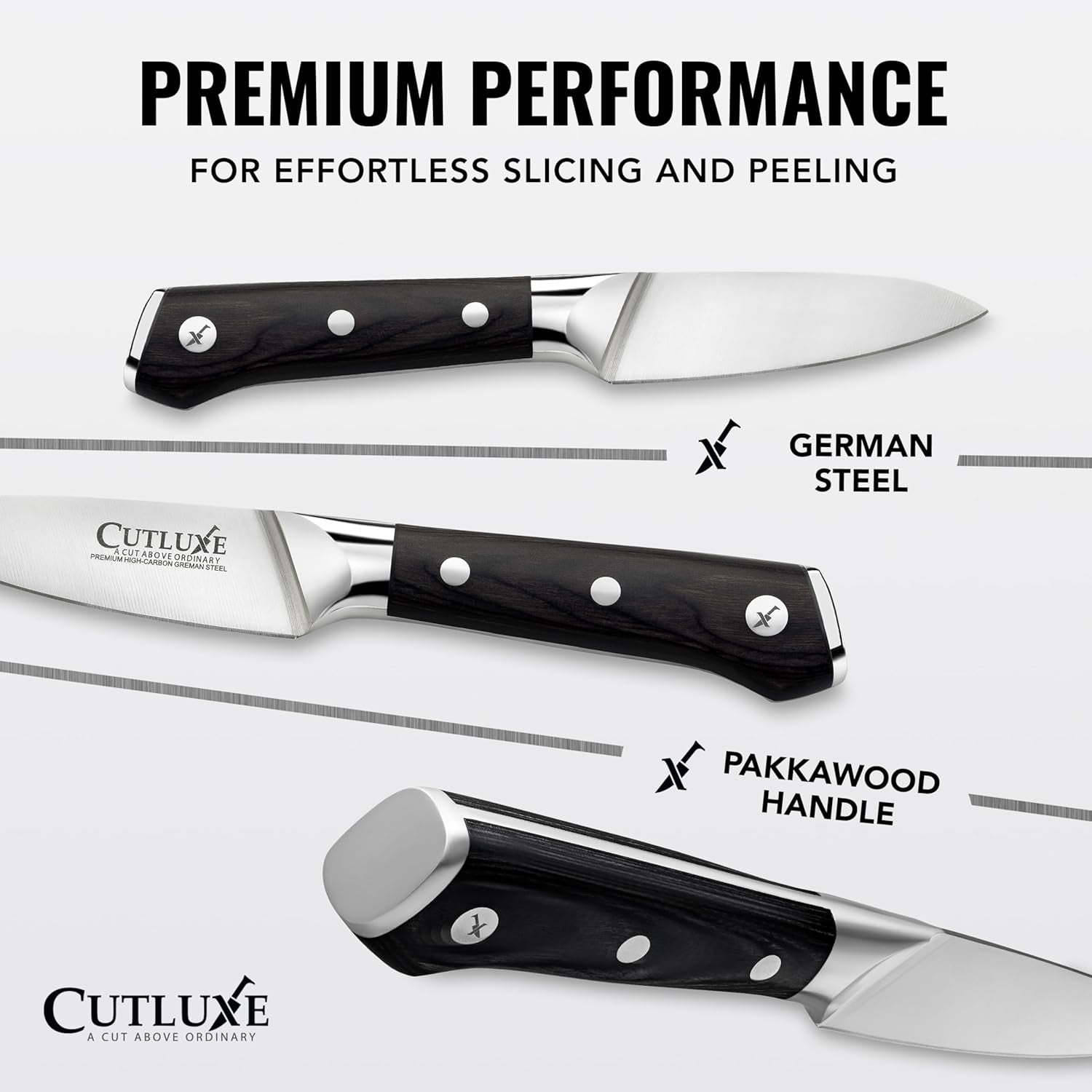 Paring Knife Set – 4" Fruit and 3" Peeling Knives – Small Knife with Razor Sharp Blade – High Carbon German Steel, Full Tang & Ergonomic Handle Design – Artisan Series