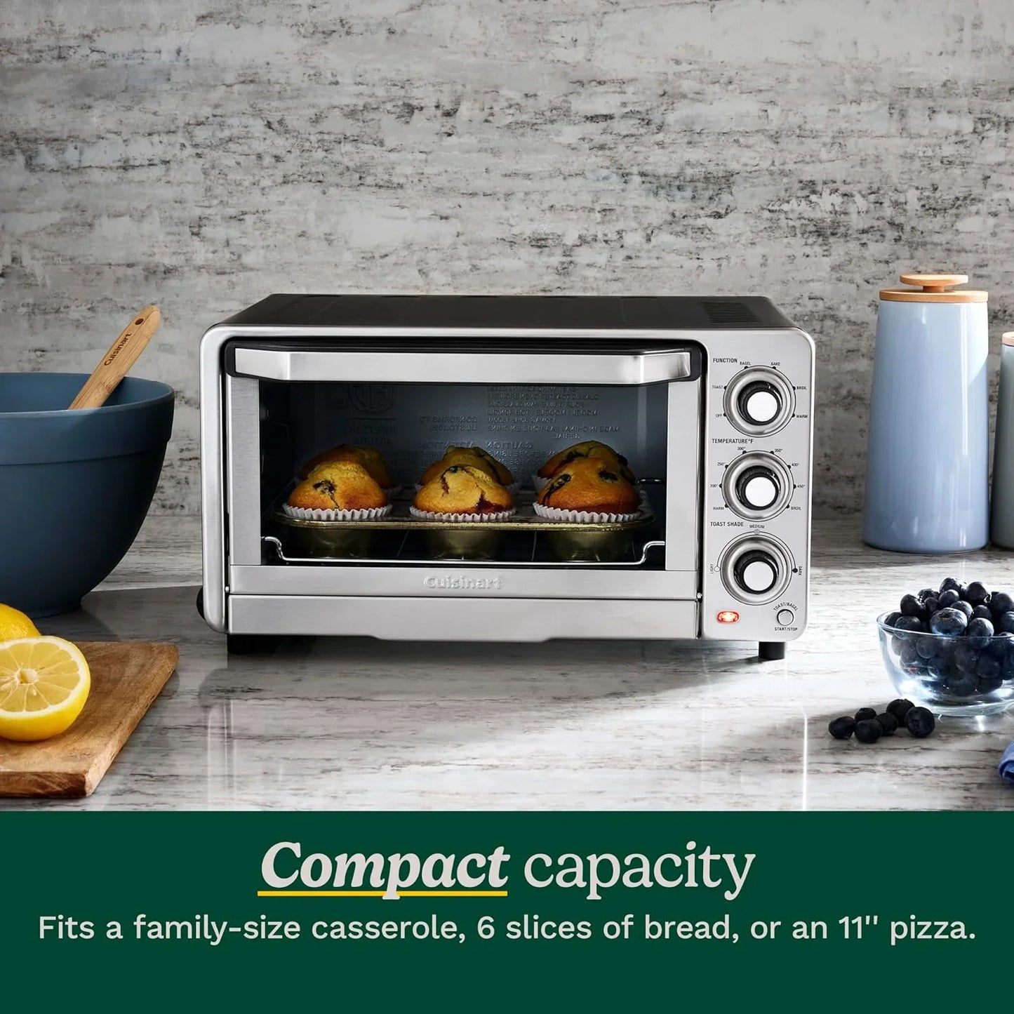 Custom Classic Toaster Oven Broiler, 1800 Watt Countertop Toaster Oven to Bake, Broil, and Toast, Non-Stick Interior, Consistent Toast Control, Brushed Stainless Steel/Black, TOB-40N