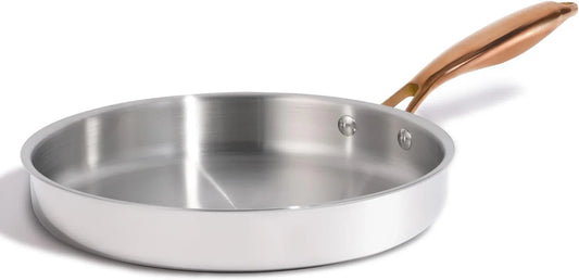 10" Tri-Ply Stainless Steel Frying Pan, Non-Toxic Fry Pan Egg Pan Omelet Pans, Oven Safe, Induction, Ceramic and Gas Cooktops Compatible, Polished Silver