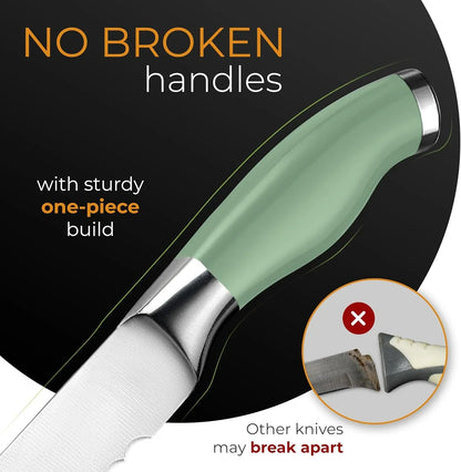 Serrated Bread Knife with Upgraded Stainless Steel Razor Sharp Wavy Edge Width - Bread Cutter Ideal for Slicing Homemade Bread, Bagels, Cake (8-Inch Blade with 5-Inch Handle) Green