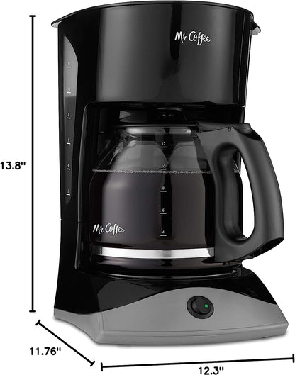 Black Coffee Maker, 12 Cups, with Auto Pause and Glass Carafe, Perfect for Home and Office Use