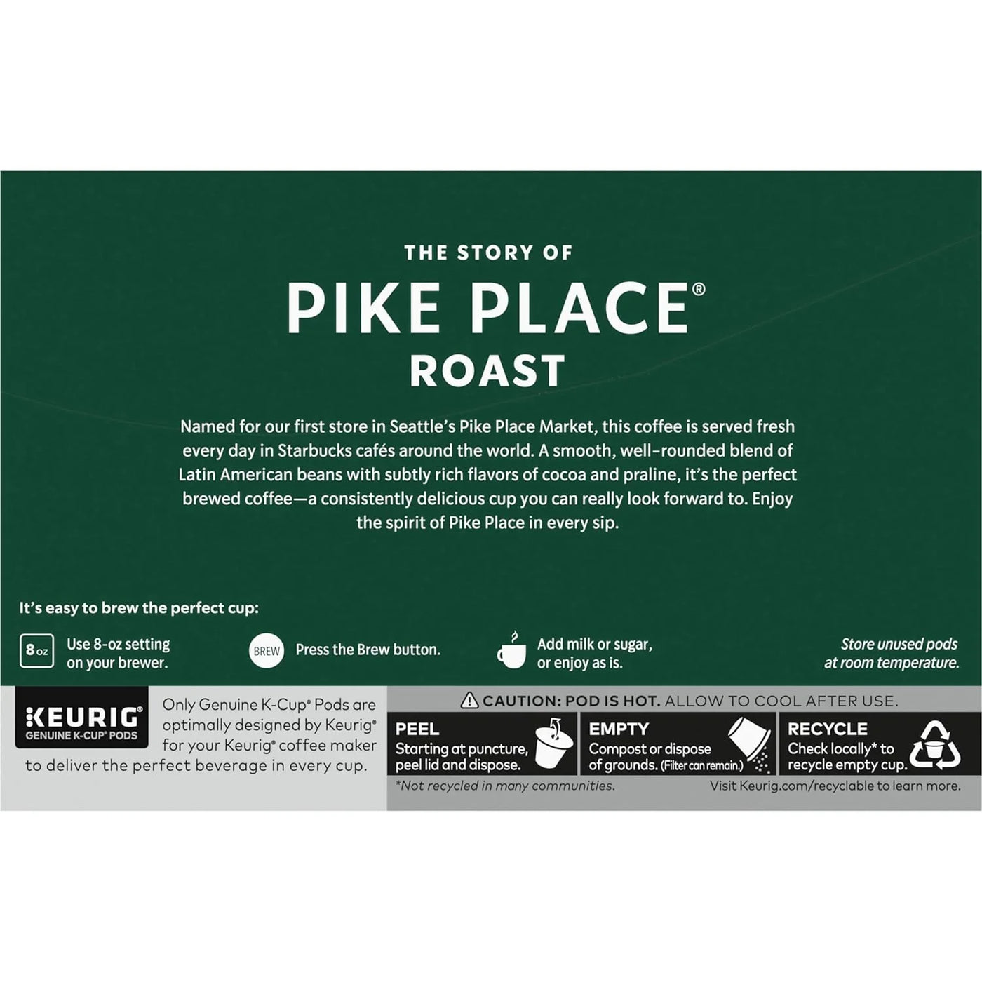 K-Cup Coffee Pods, Medium Roast Hot or Iced Coffee, Pike Place Roast, 60 Keurig Pods