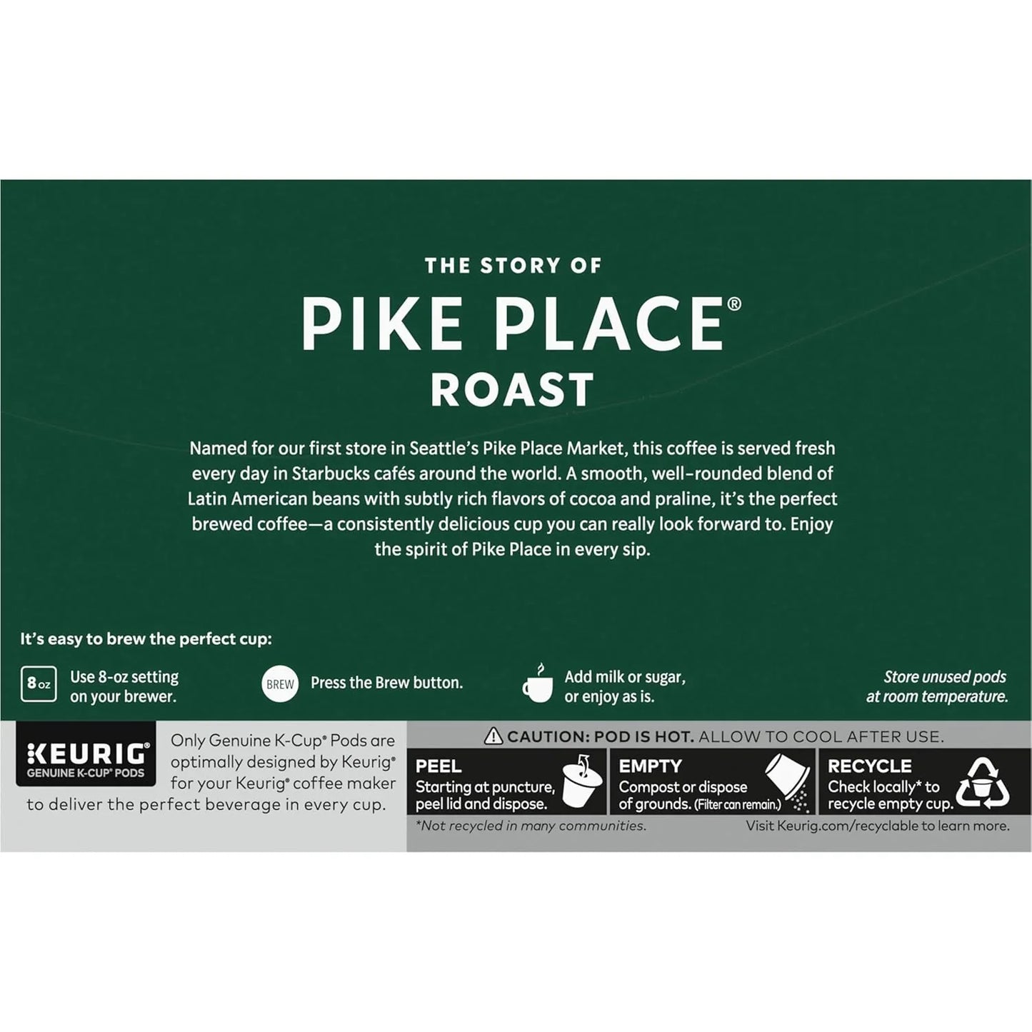 K-Cup Coffee Pods, Medium Roast Hot or Iced Coffee, Pike Place Roast, 60 Keurig Pods