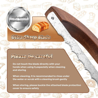 Bread Knife for Homemade Bread, 14.5" Wooden Sourdough Bread Knife, Sourdough Bread Slicer, Bow Design, Easy to Cut into Uniform Thin Slices, Bread Saw for Cutting Sourdough Bread, Bagel, Baguette Etc