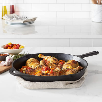 Pre-Seasoned Cast Iron Skillet, Oven Safe, Even Heating, Heat Distribution, Stove Compatible, Heavy-Duty, 15-Inch, Black