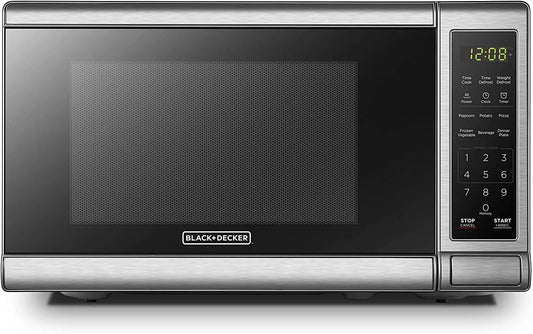 EM720CB7 Digital Microwave Oven with Turntable Push-Button Door, Child Safety Lock, 700W, Stainless Steel, 0.7 Cu.Ft
