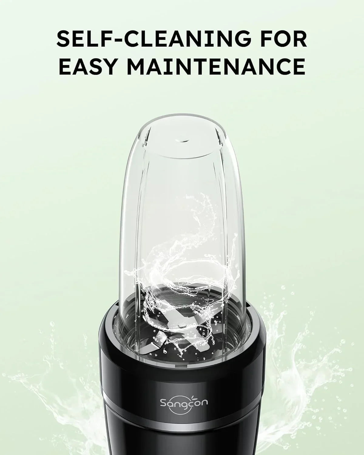 Self-cleaning kitchen blender with swirling water for easy maintenance, ideal for everyday cooking prep